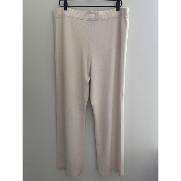 Nuuds Pants Womens 2XL Beige Ribbed Knit Wide Leg Lounge Pull On Soft Stretch - Picture 2 of 9